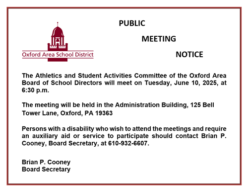 PUBLIC MEETING NOTICE - Athletics and Student Activities Committee